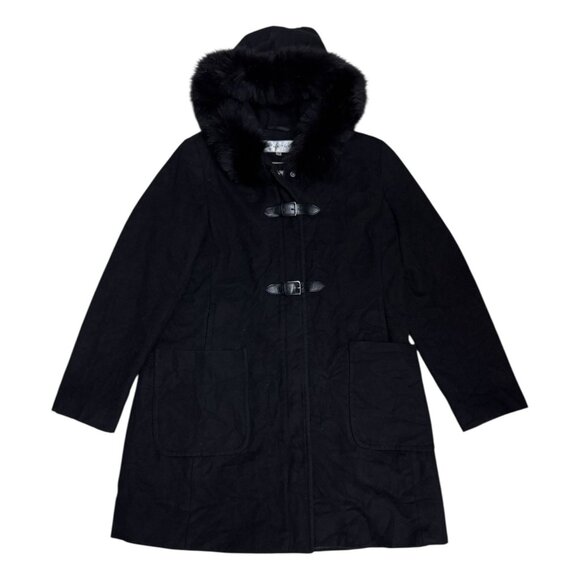 TRINA TURK Genuine FOX FUR & Wool Luxury Designer Vintage Pea Coat Womens 12 - Picture 1 of 6